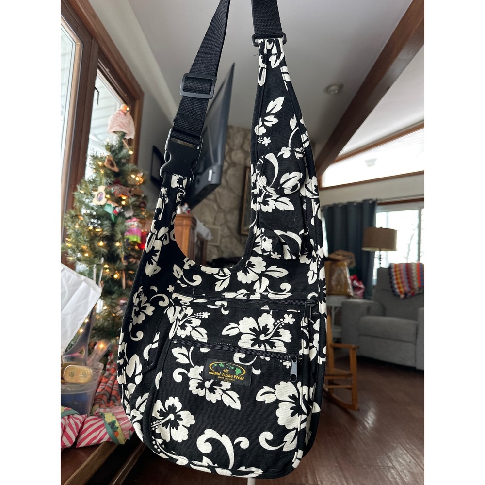 Aloha Spirit Wear Black White Floral Hobo Shoulder Bag‎ Sling Purse boho revival